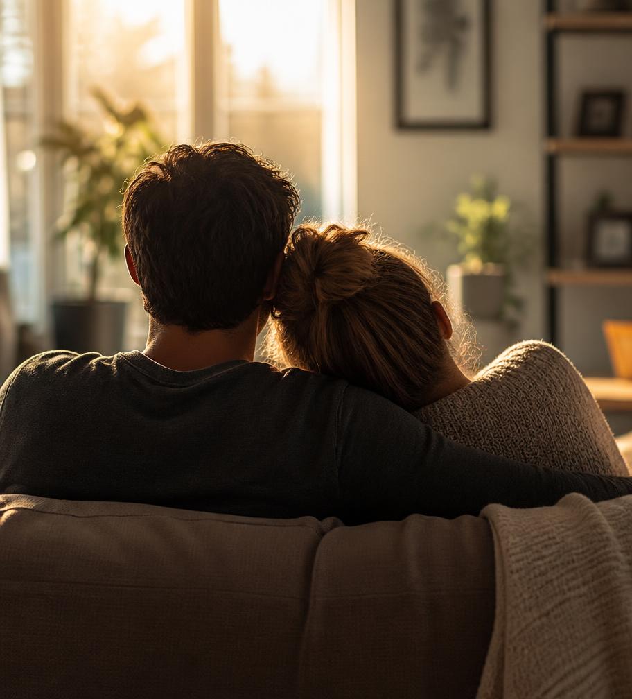 Couple sitting together on a couch